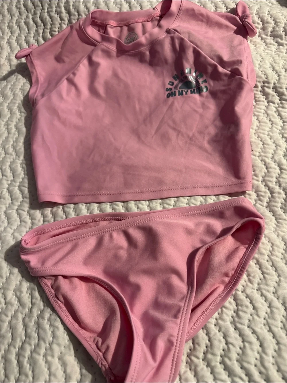 wonder nation Pink Girls Two-Piece Swim Set - Rash Guard Top & Bikini